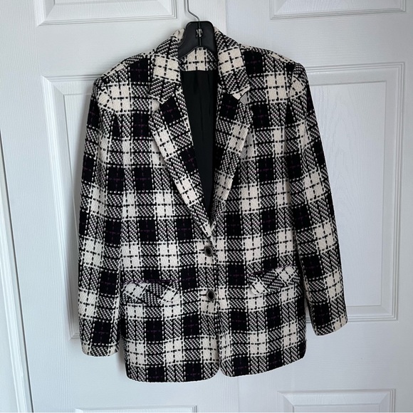 BLACK AND WHITE PLAID SINGLE BREASTED JACKET - Picture 2 of 9